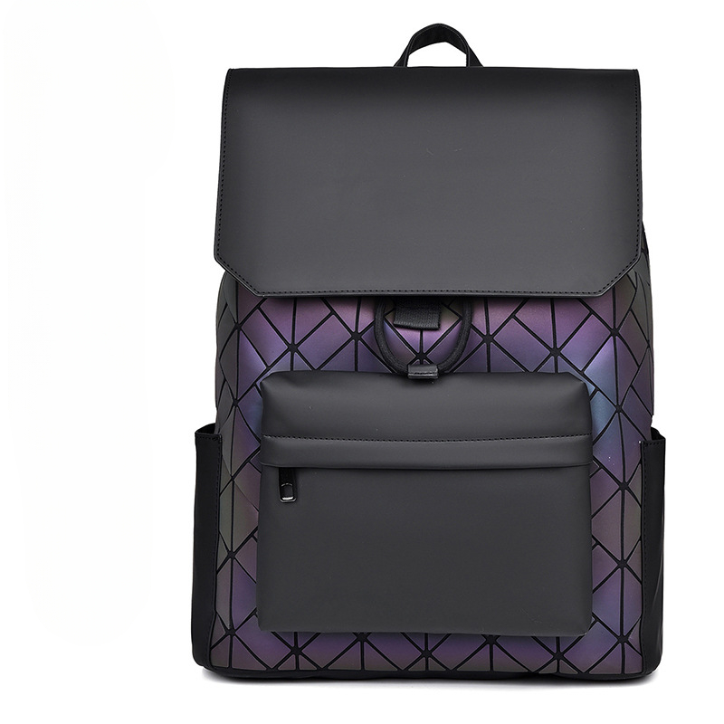 Streetwear Brand Backpack - กระเป๋าเป้สะพายหลังสำหรับผู้ชายกระเป๋านักเรียนเลเซอร์สะท้อนแสงทรงสี่เหลี่ยมขนมเปียกปูนความจุขนาดใหญ่